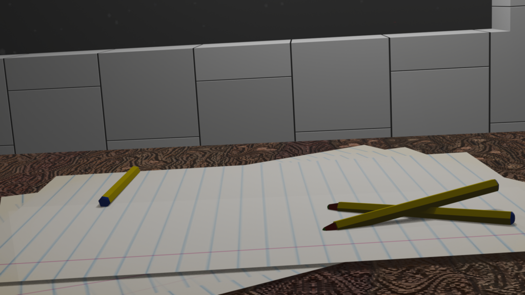 Escena lapiz y papel. Render Eevee